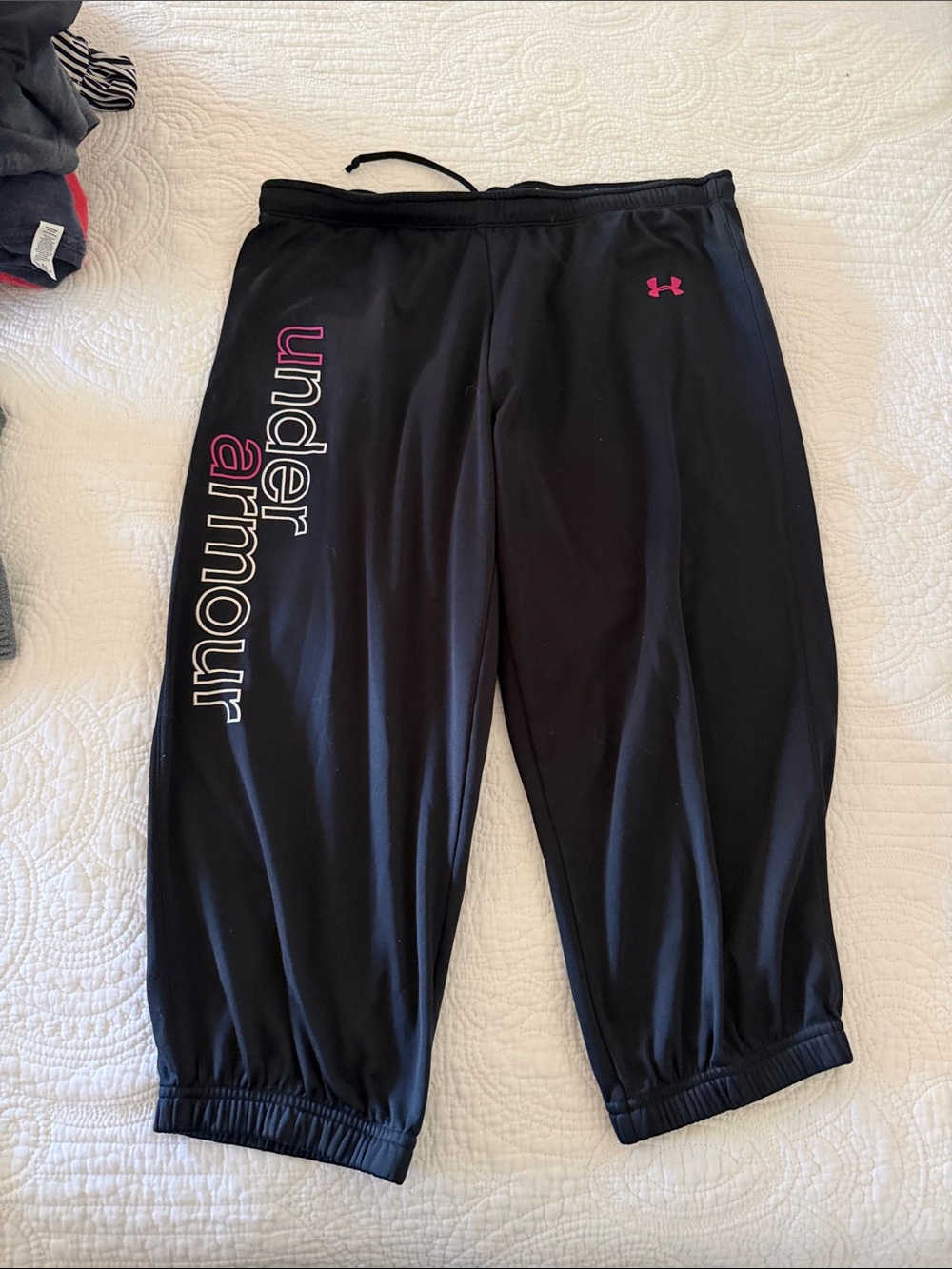 Under Armour Black Capri Sweatpants with Pink Logo